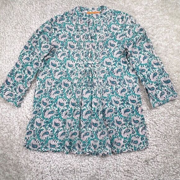 Oliphant Green Paisley Pintucked Blouse - Picture 1 of 7